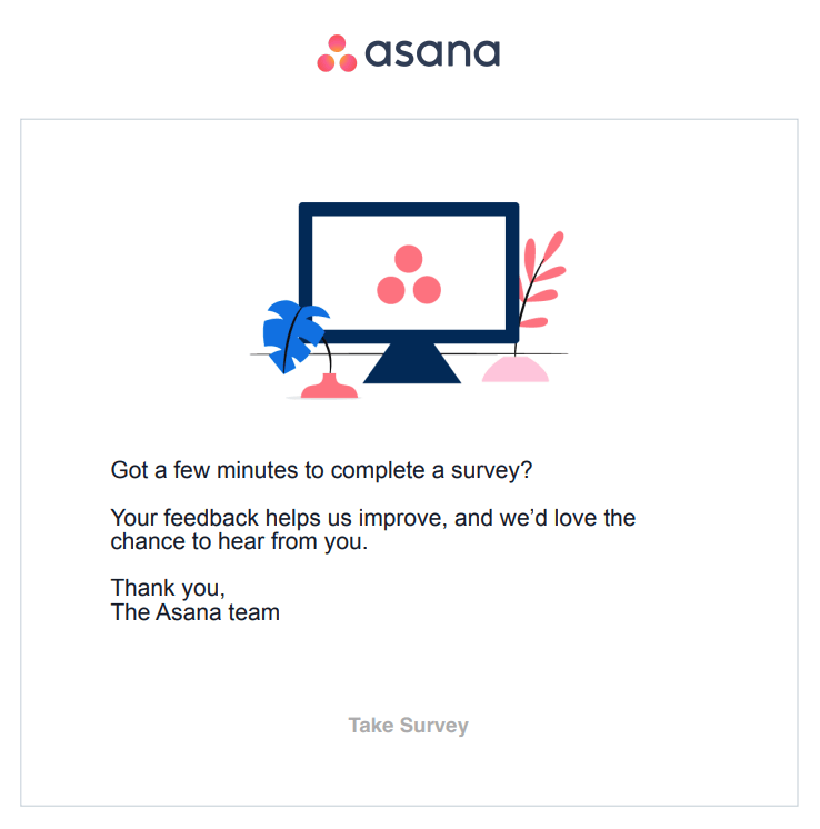 onboarding email sequence examples by asana - feedback email